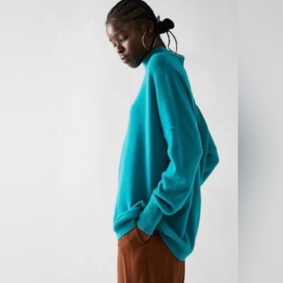 Free People Ottoman Cashmere Mock Neck Tunic Sweater Teal - Picture 1 of 10